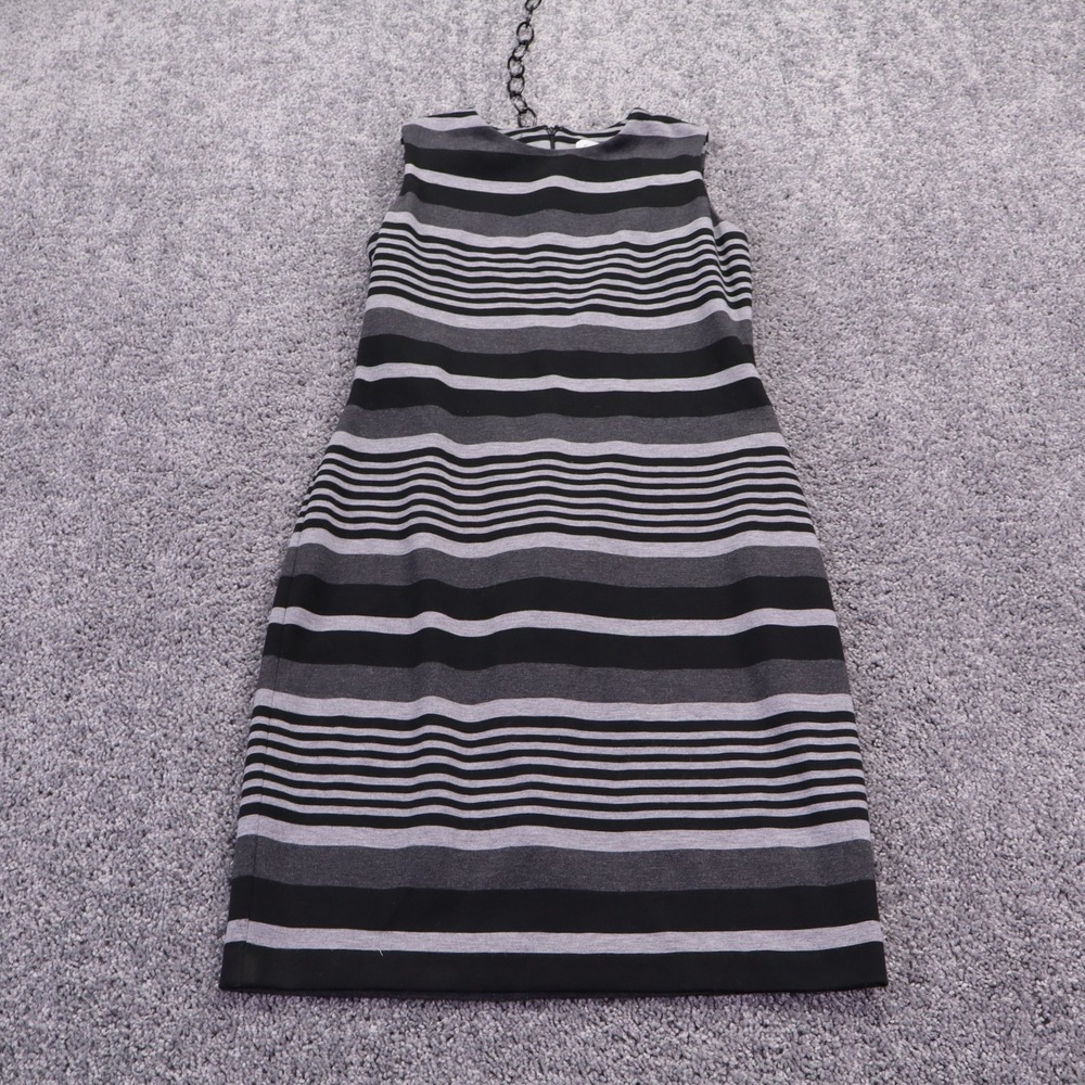 Calvin Klein Sheath Dress Womens 6 Black Gray Striped Sleeveless Knee Length